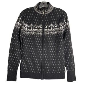 Neve Natalie Full Zip Sweater Womens M Black Merino Wool Classic Whimsical